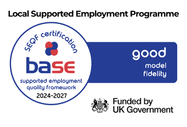 A badge reading Local Supported Employment Program: SEQF certification, 2024-2027